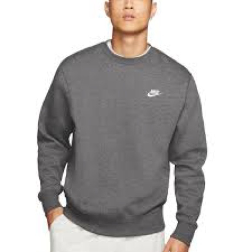 Nike Men’s Gray Crewneck Sweatshirt with White Swoosh